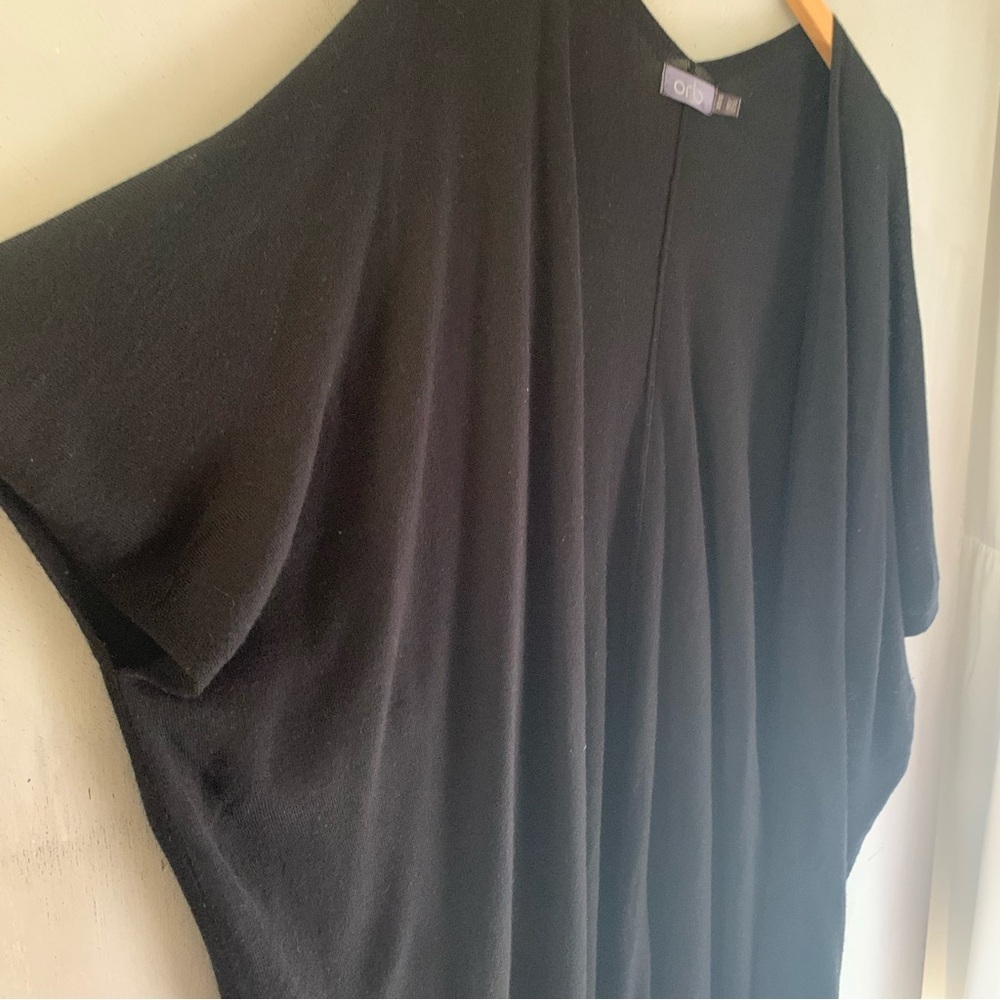 Orb Black Open Front Merino Wool Blend Sweater Kimono - Picture 2 of 7